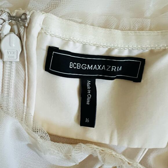 Bcbgmaxazria Ivory Tulle Spagetti strap Maxi Dress Size 16 - Picture 6 of 9